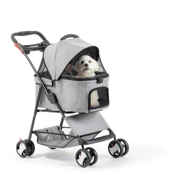 LEMY Pet Stroller for Cats Grey Stainless Steel-3