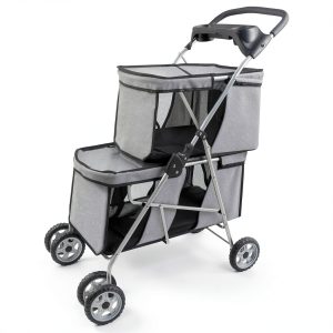 Tokenkuko Pet Stroller Double Deckers Foldable Gray-0