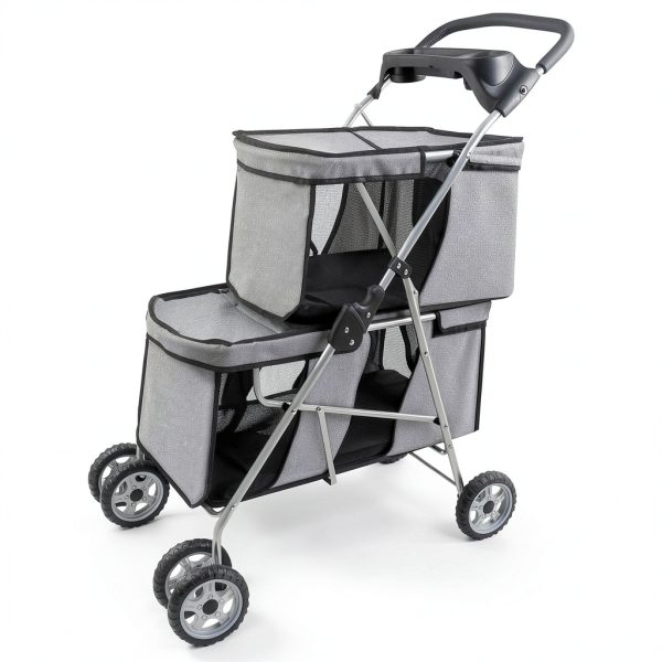Tokenkuko Pet Stroller Double Deckers Foldable Gray-0