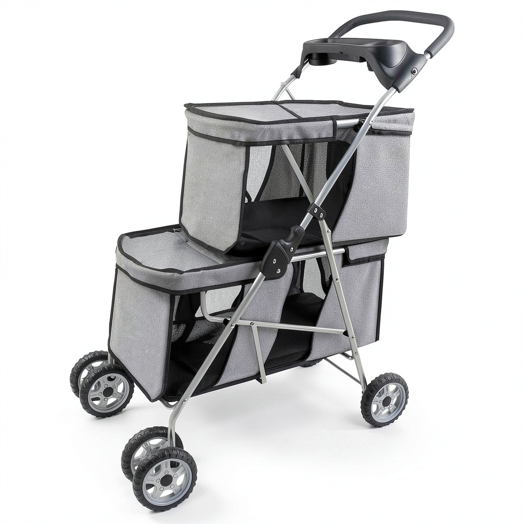 Tokenkuko pet stroller in gray color with double decker design