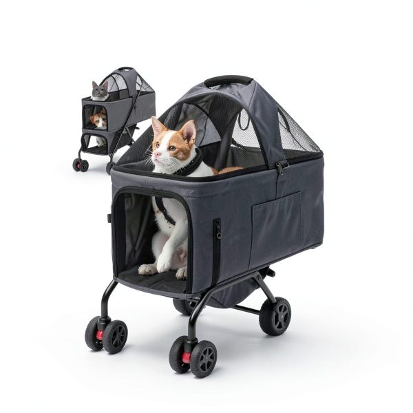MKSY Pet Stroller Grey Foldable Double Carrier Shock-2
