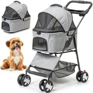 LEMY Pet Stroller for Cats Grey Stainless Steel-0