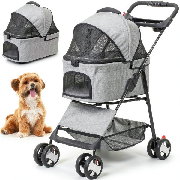 LEMY Pet Stroller for Cats Grey Stainless Steel-0