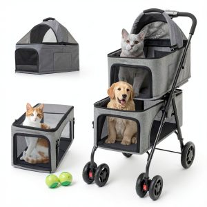MKSY Pet Stroller Grey Foldable Double Carrier Shock-0
