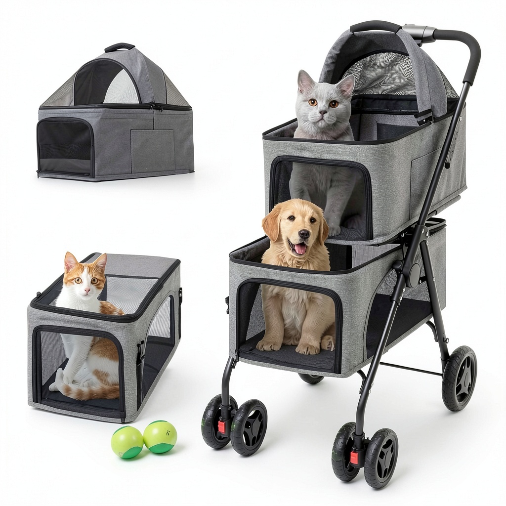 MKSY pet stroller in grey color with foldable design