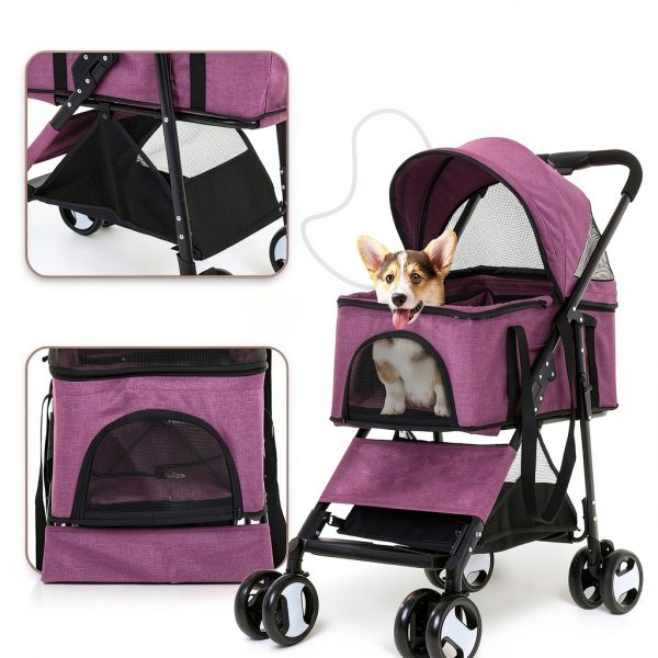 Pet Stroller NChanmar Linen Design for Small Pets-3