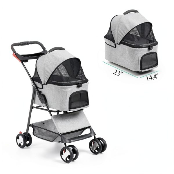 LEMY Pet Stroller for Cats Grey Stainless Steel-5