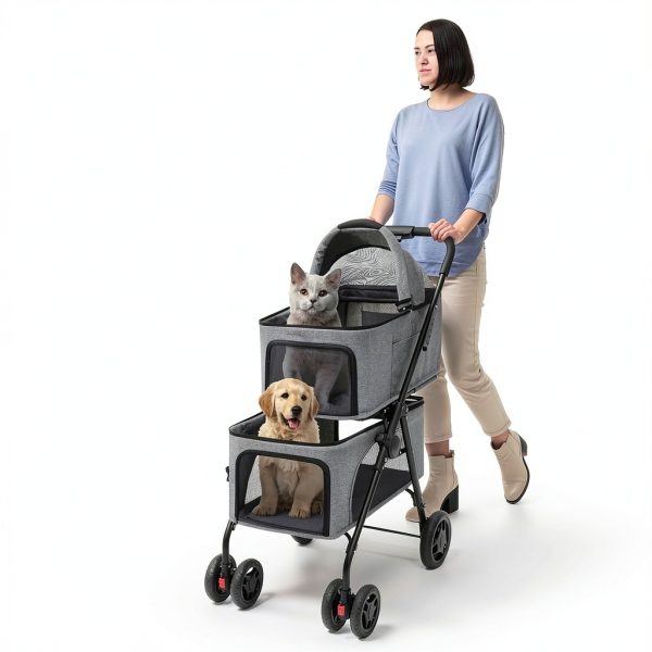MKSY Pet Stroller Grey Foldable Double Carrier Shock-1