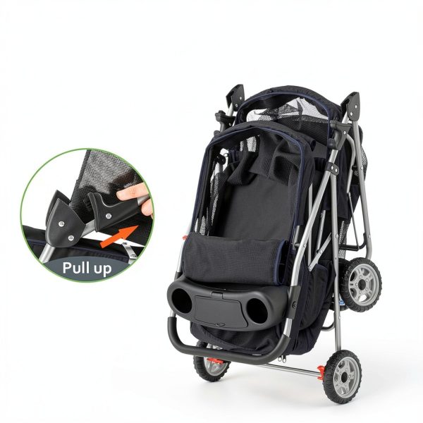 WYGMAV Pet Stroller for 2 Pets Black Foldable-5