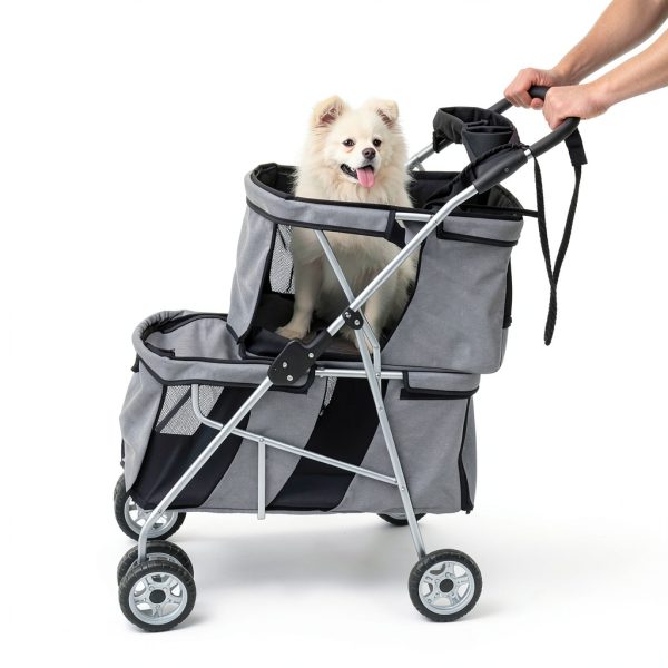 Tokenkuko Pet Stroller Double Deckers Foldable Gray-5