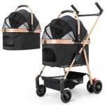 Tokenkuko Pet Stroller 3-in-1 Golden Oxford Cloth-0