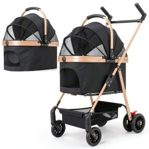 Tokenkuko Pet Stroller 3-in-1 Golden Oxford Cloth-0