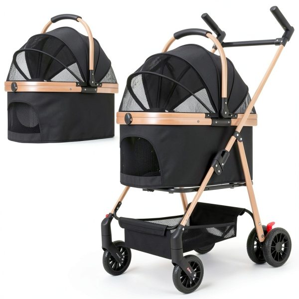 Tokenkuko Pet Stroller 3-in-1 Golden Oxford Cloth-0