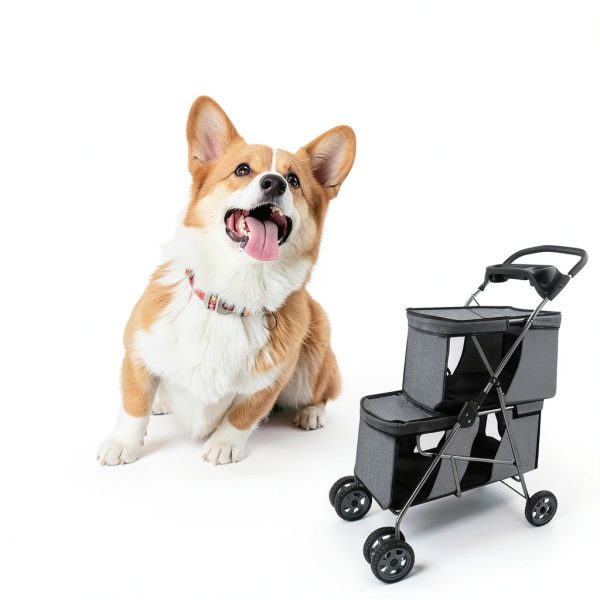 Tokenkuko Pet Stroller Double Deckers Foldable Gray-4