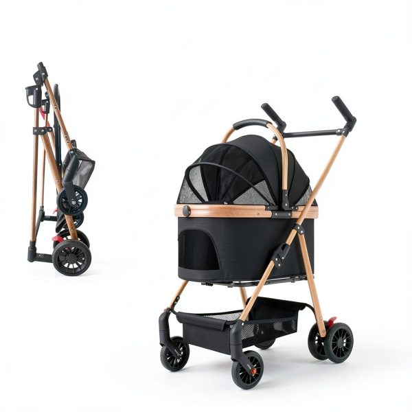 Tokenkuko Pet Stroller 3-in-1 Golden Oxford Cloth-1