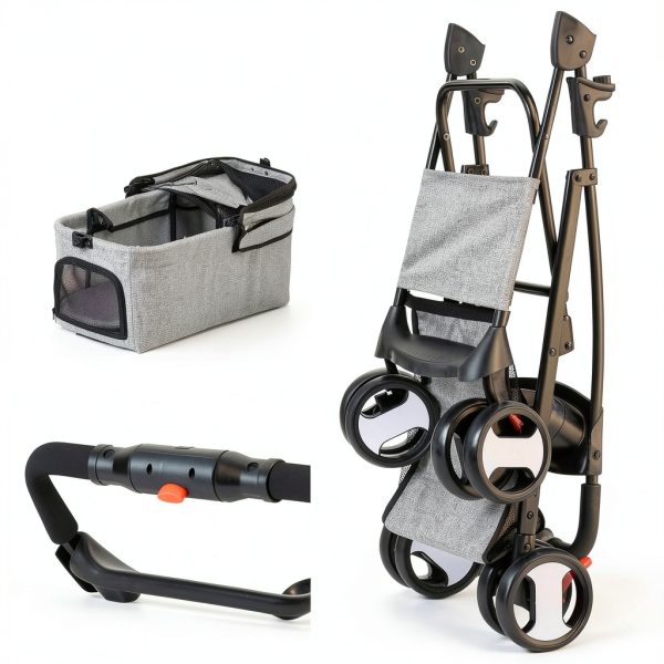 LEMY Pet Stroller for Cats Grey Stainless Steel-4