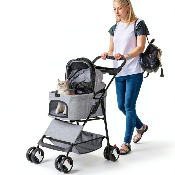 LEMY Pet Stroller for Cats Grey Stainless Steel-1