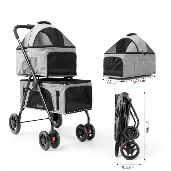 MKSY Pet Stroller Grey Foldable Double Carrier Shock-5