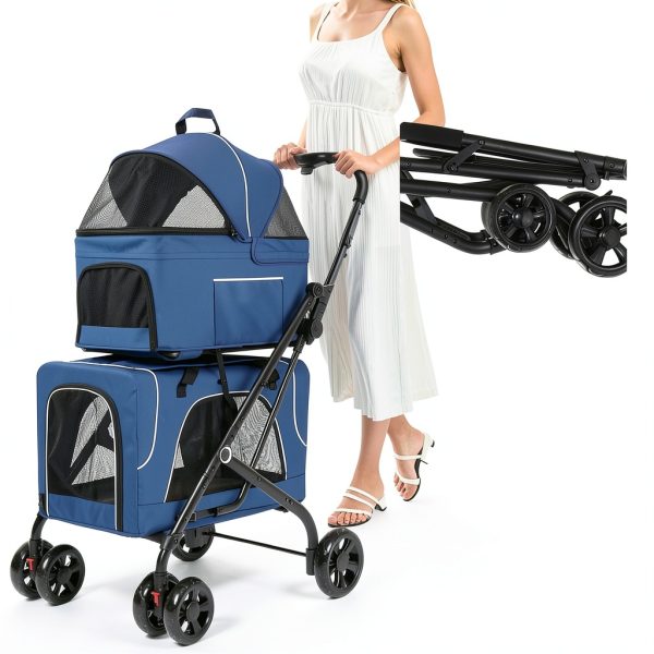 Pet Stroller Acesolid Carbon Steel Blue Baby-1