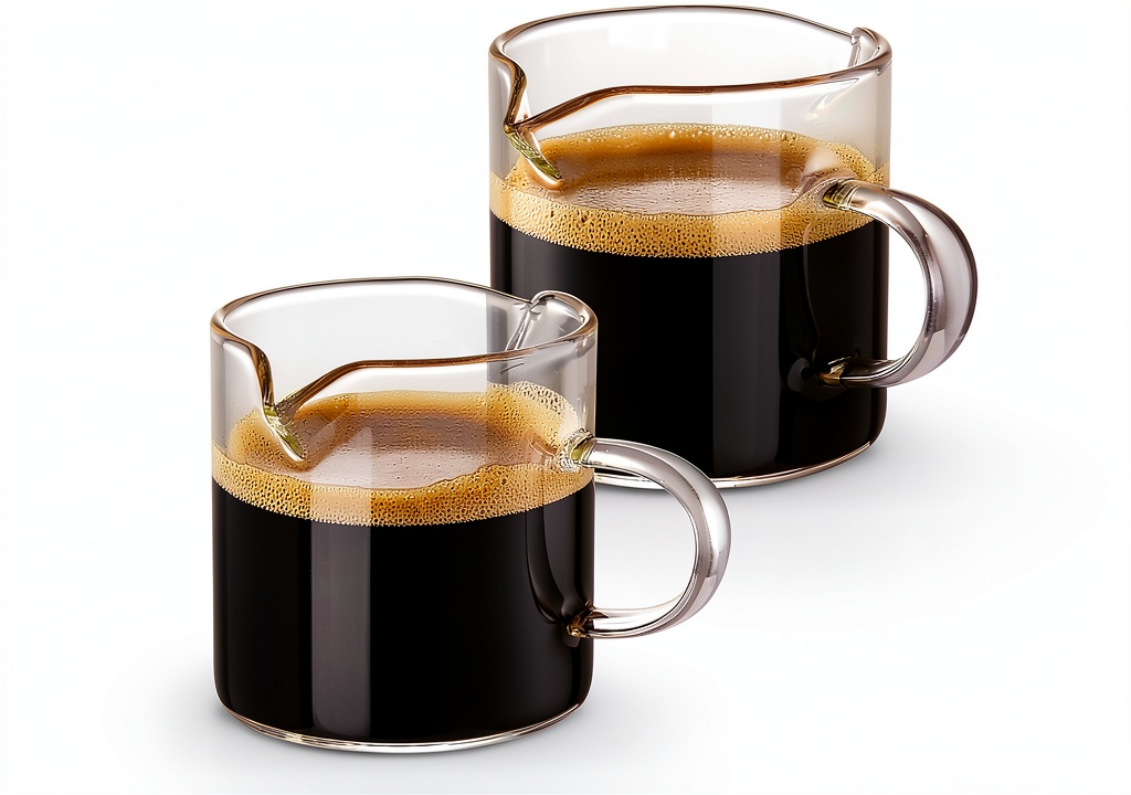 Qipecedm espresso cups on a kitchen counter with coffee