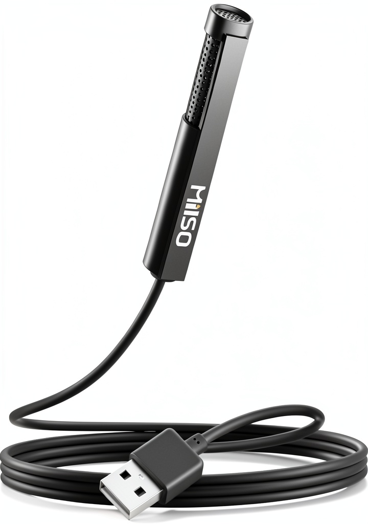 MillSO USB Lavalier microphone placed on a laptop desk