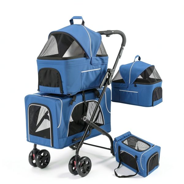 Pet Stroller Acesolid Carbon Steel Blue Baby-4