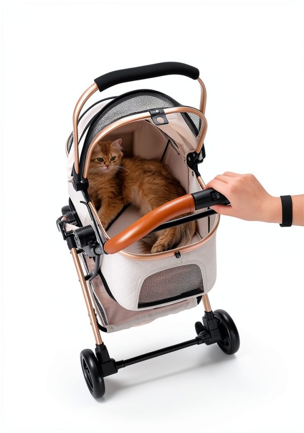 Dec-Mec Pet Stroller Oxford Cloth 2 Point Harness Beige-2
