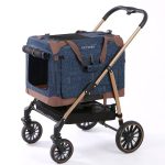 Petseek Cat Stroller Navy Aluminum Frame Nylon Carrier-0
