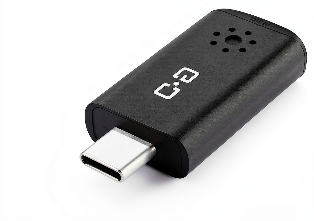 USB-C Mini Microphone connected to a Mac Mini on a clean desk