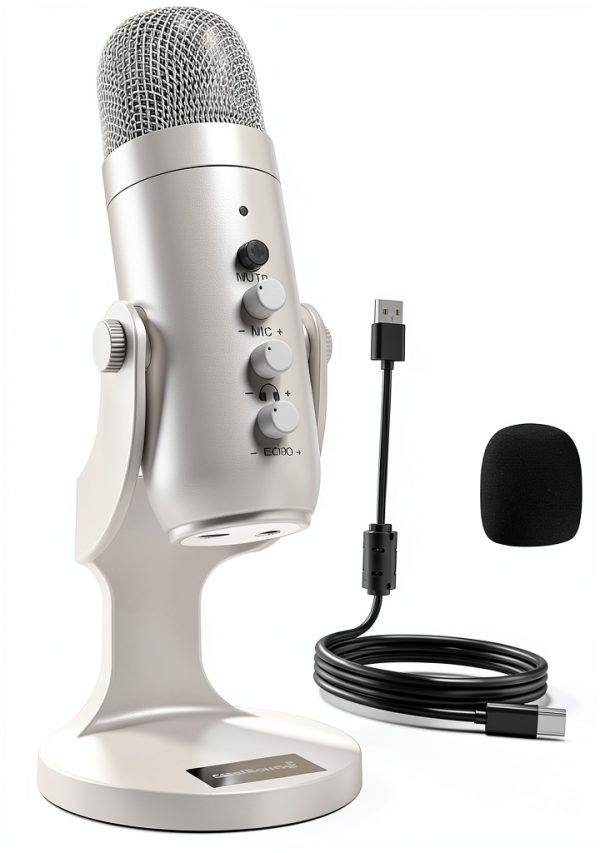 ZealSound K66W USB Gaming Microphone White Compact Studio Mic with-0