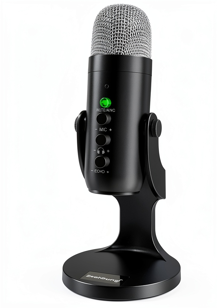 Wireless desktop microphone on a modern home office desk