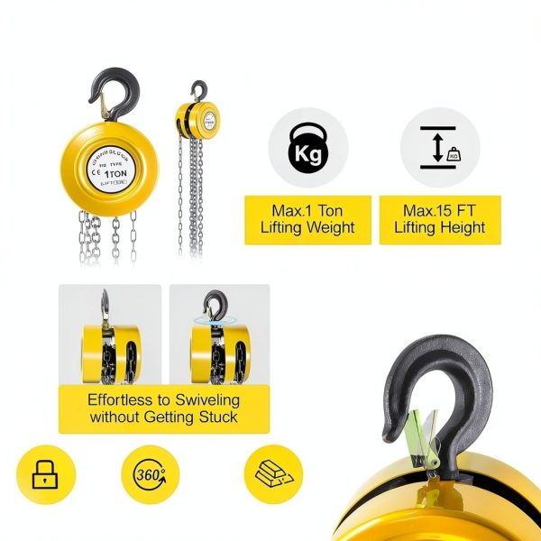 Hand Chain Hoist VEVOR 2200lb 1 Ton Manual with 15ft Lift Yellow-2