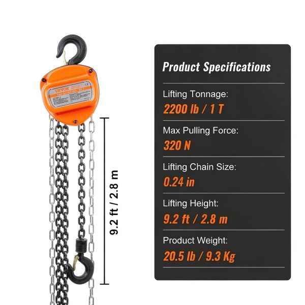 Hand Chain Hoist VEVOR 1 Ton 10FT G80 Steel Double‑Pawl Brake-6